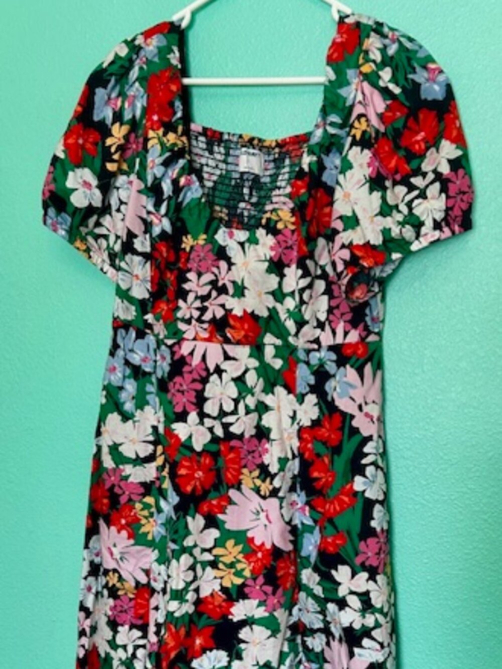 Old Navy Puff Sleeves Smocked Back Floral Pockets Fit & Flare Dress Size L